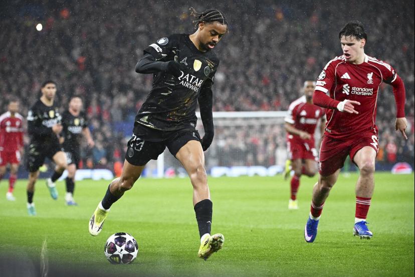 Bradley Barcola playing for Paris Saint-Germain, linked with a summer transfer to Liverpool